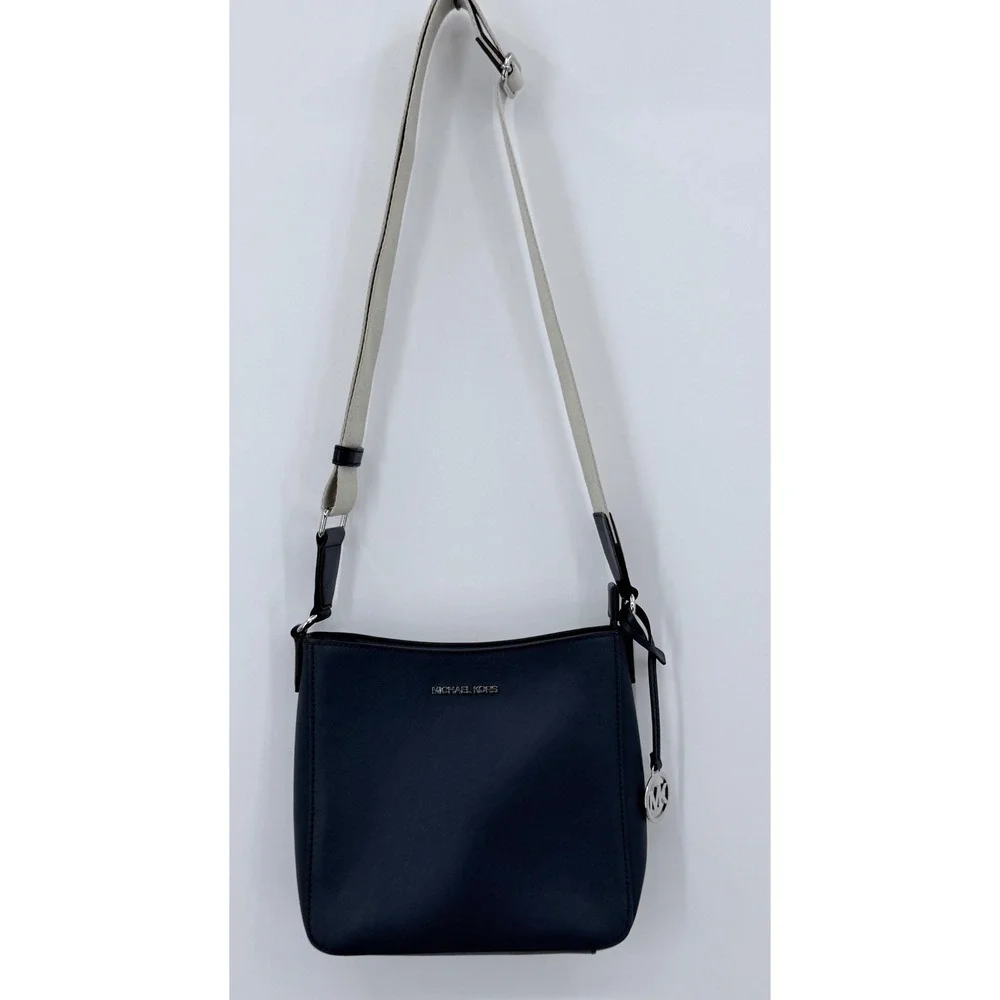 Michael Kors MK Crossbody Bag Small Navy Blue Saffiano Leather Silver Logo